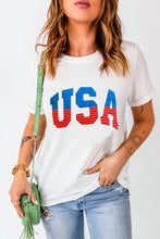 White USA Star and Striped Embroidered Crewneck Graphic Tee