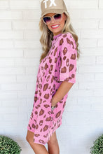 Pink Leopard Mineral Wash Side Pocket Shift Mini Dress