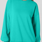 Sea Green Solid Fleece Lined Drop Shoulder High Low Sweatshirt