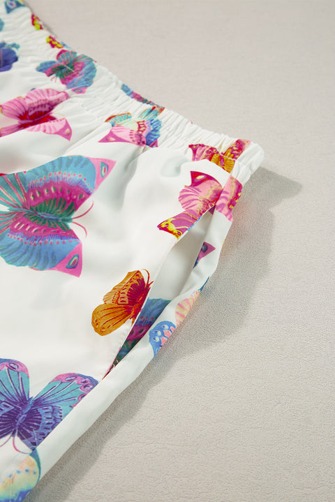 Multicolour Butterfly Pattern Short Sleeve Shirt Pajamas Set