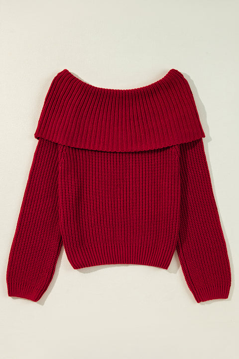 Racing Red Off-the-shoulder Knit Sweater