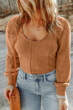 Brown Plus Size Ribbed Slim Fit Knit Top