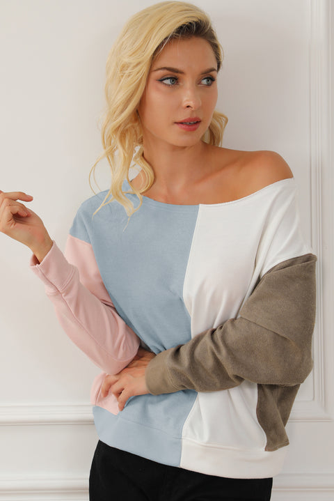 Multicolour Colorblock Dolman Sleeve Sweatshirt