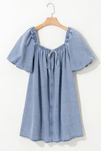 Myosotis Bubble Sleeve Square Neck Denim Babydoll Dress