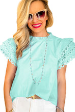 Mint Green Layered Ric Rac Cap Sleeve Frilled Neck Blouse