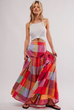 Multicolour Plaid Print Ruched High Waist Casual Maxi Skirt