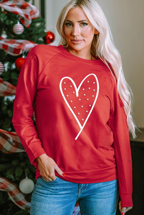 Red Valentine Heart Beaded Graphic Sweatshirt