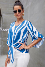 Vertical Stripes V Neck 3/4 Sleeve Blouse