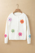 White Cute Knitted Floral Pattern Button Up Cardigan