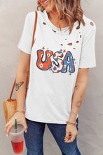 White Flower USA Graphic Distressed Tee