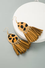 honey gold Boho Leopard Print Tasseled Hook Earrings