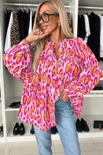 Rose Red Oversized Leopard Print Balloon Sleeve Casual Shirt