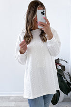 White Cable Textured Long Sleeve Round Neck Top