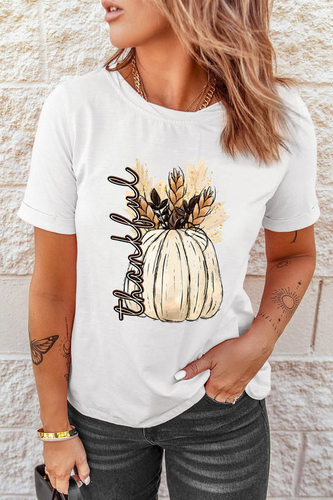 White Harvest Pumpkin Graphic Thanksgiving Tee