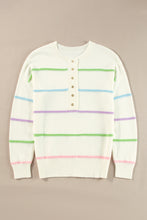 White Rainbow Stripes Drop Shoulder Baggy Henley Sweater