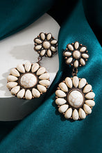 White Western Turquoise Inlay Flower Shape Stud Earrings