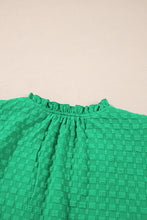 Bright Green Textured Puff Short Sleeve Notched V Neck Top