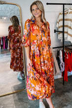 Orange Abstract Print Pleated Half Sleeve Buttoned Maxi Dress