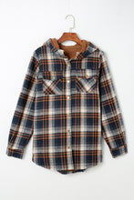 Blue Plaid Pattern Sherpa Lined Hooded Shacket