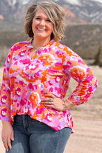 Pink Plus Size Abstract Floral Print V Neck Blouse