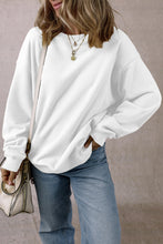 White Solid Loose Crew Neck Fleece Sweatshirt