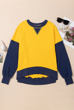 Yellow Color Block Thumbhole Sleeve Drop Shoulder Sweatshirt