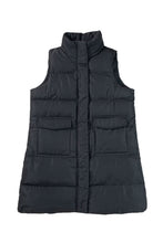 Black Windproof Longline Full Zipper Puffer Vest with Pockets