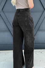 Dark Grey Pleated Wide Leg Mineral Wash Denim Pants