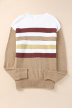 Khaki Crew Neck Striped Long Sleeve Sweater