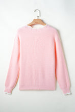 Pink Ribbed Knit Scalloped Edge Side Pockets Buttoned Cardigan