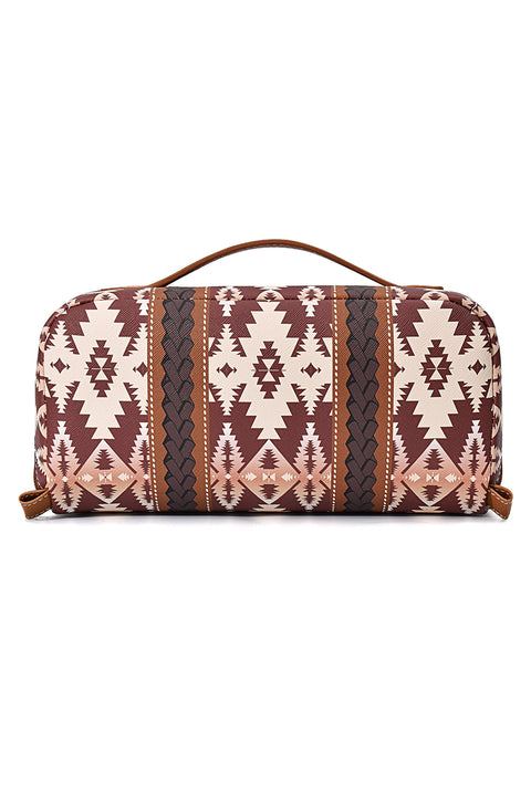 Light French Beige Boho Geometric Print Makeup Bag with Handle