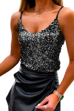 Black Sequined Adjustable Spaghetti Straps Tank Top