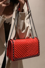 Fiery Red Chain Decor Chevron Embroidery Thread Shoulder Bag