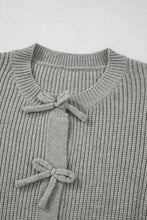 Philippine Gray Ribbed Knit Bow Front Buttoned Cardigan