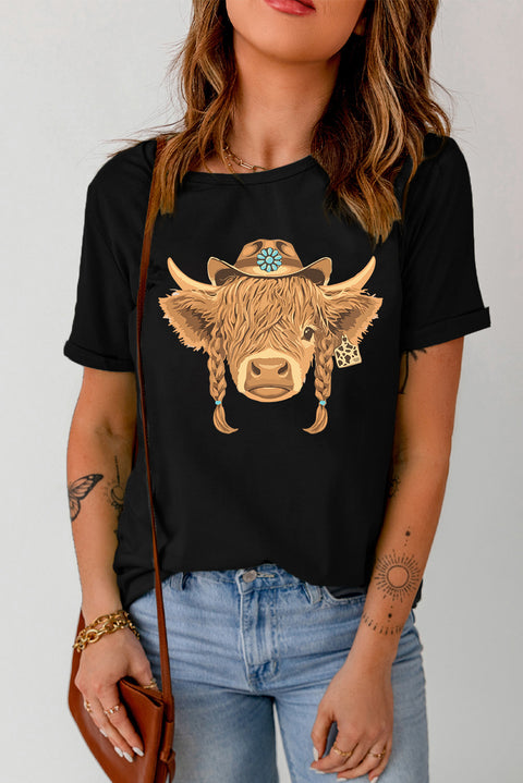 Black Western Heifer Graphic Fashion Cotton Tee