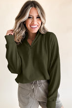 Jungle Green Zipped Neck Pullover Drop Shoulder Sweatshirt