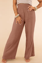 Khaki Textured High Waist Wide Leg Plus Size Pants