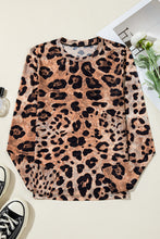 Brown Leopard Round Neck Long Sleeve Slim Top