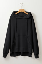 Black Waffle Knit Fleece Lined High Low Oversized Hoodie