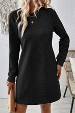 Black Solid Color Textured Long Sleeve Shift Dress