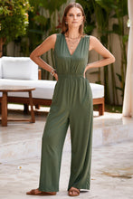 Jungle Green Deep V Pleated Crisscross Wide Leg Backless Jumpsuit