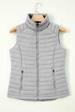 Silvery Plush Collared Quilted Zipped Puffer Vest