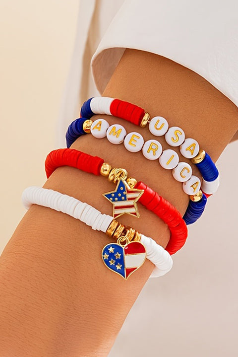 Dark Blue American Flag Pendant Letter Beaded Bracelet Set