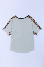 Gray Leopard Bowknot Baseball Graphic Contrast Crewneck Tee