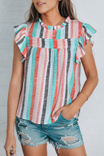 Multicolor Striped Color Block Ruffled O-neck Sleeveless Top