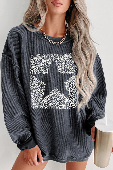 Sudadera con cordón y estampado de estrella de leopardo gris