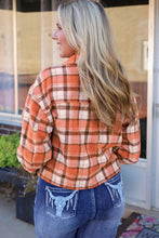 Orange Plaid Button-Up Flap Pocket Jacket