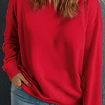 Racing Red Solid Crew Neck Drop Shoulder Plus Size Sweatshirt