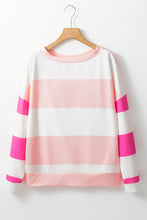 Light Pink Colorblock Striped Drop Shoulder Long Sleeve Top