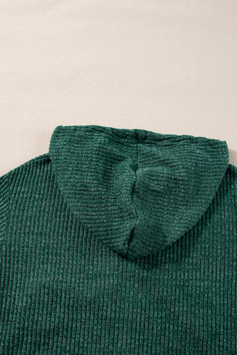 Evergreen Ribbed Zip Up Front Drawstring Hoodie